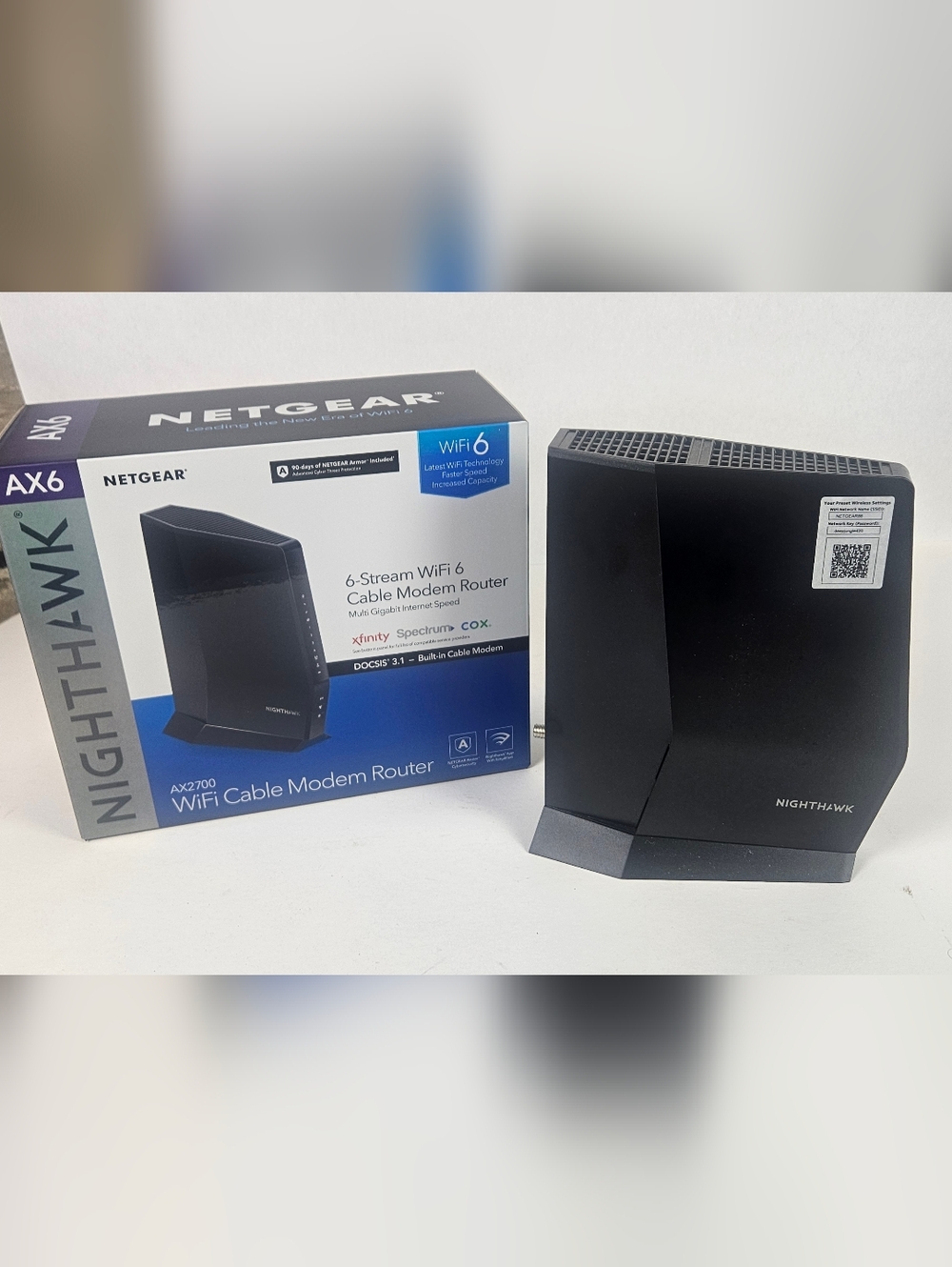 NETGEAR Nighthawk AX6 Black WiFi 6 Cable Modem Router with Box & Paperwork